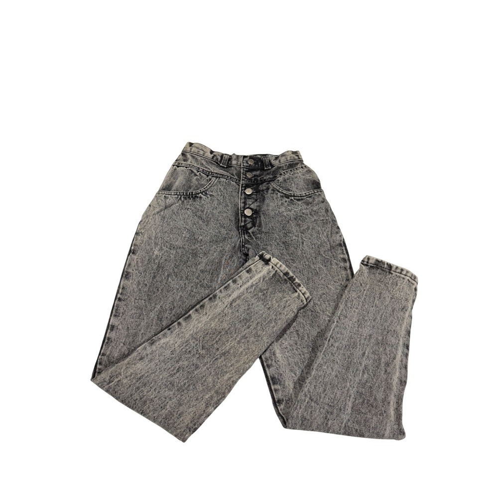 Rare Los Questa Vintage High Waisted Acid Wash Mom Jeans‎ Grey Black Button Fly